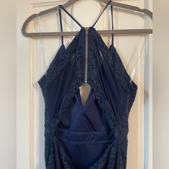 Juniors Emerald Sundae Lace Mesh Cutout Back Body-con Mini Dress Navy Blue Large - Picture 6 of 8